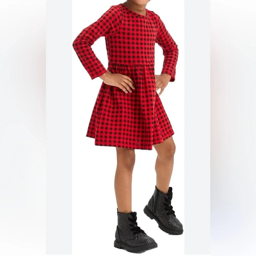 Cat & Jack | Dresses | Cat Jack Girls Buffalo Plaid Red Black Long Sleeve Holiday Dress S 66x